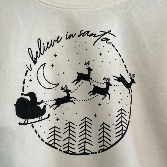 Fifth Sun Cream Minimalist "I believe in Santa" Christmas Sweatshirt Size L - Picture 5 of 10